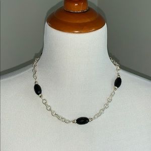 Sterling Silver Onyx, Swarovski Crystal and 14k